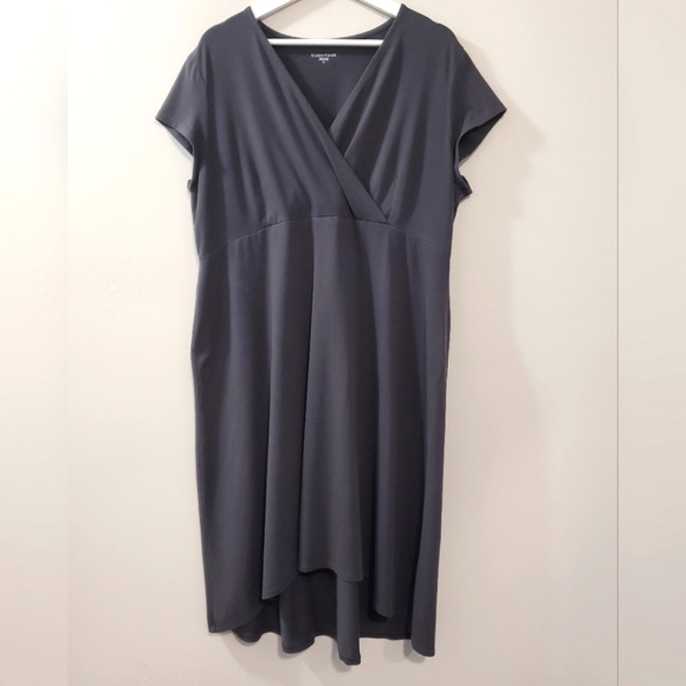 Eileen Fisher - Faux Wrap Surplice Neckline Organic Cotton Dress - Size XL
